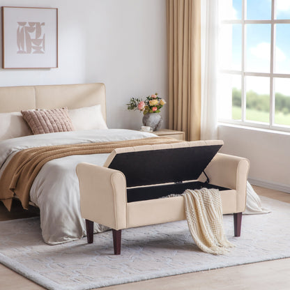 Banc de rangement rembourré avec accoudoirs, banc d'entrée avec couvercle capitonné rabattable, 128 cm (50,4 pouces).