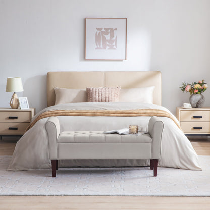 Banc de rangement rembourré avec accoudoirs, banc d'entrée avec couvercle capitonné rabattable, 128 cm (50,4 pouces).