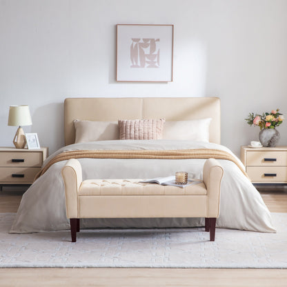 Banc de rangement rembourré avec accoudoirs, banc d'entrée avec couvercle capitonné rabattable, 128 cm (50,4 pouces).