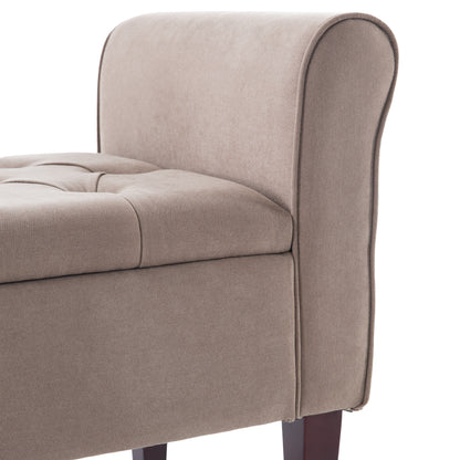 Banc de rangement rembourré avec accoudoirs, banc d'entrée avec couvercle capitonné rabattable, 128 cm (50,4 pouces).