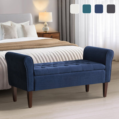 Banc de rangement rembourré avec accoudoirs, banc d'entrée avec couvercle capitonné rabattable, 128 cm (50,4 pouces).