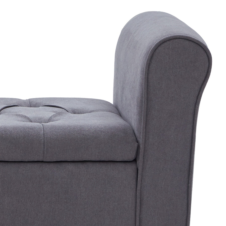 Banc de rangement rembourré avec accoudoirs, banc d'entrée avec couvercle capitonné rabattable, 128 cm (50,4 pouces).
