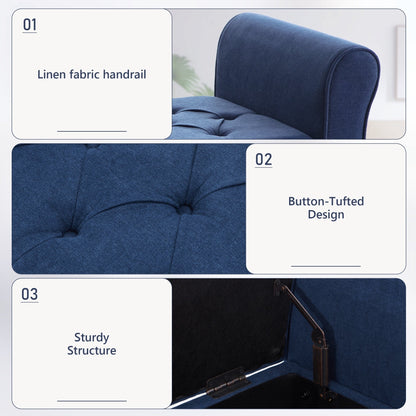 Banc de rangement rembourré avec accoudoirs, banc d'entrée avec couvercle capitonné rabattable, 128 cm (50,4 pouces).