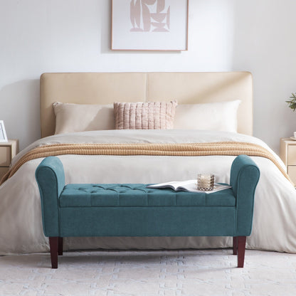 Banc de rangement rembourré avec accoudoirs, banc d'entrée avec couvercle capitonné rabattable, 128 cm (50,4 pouces).