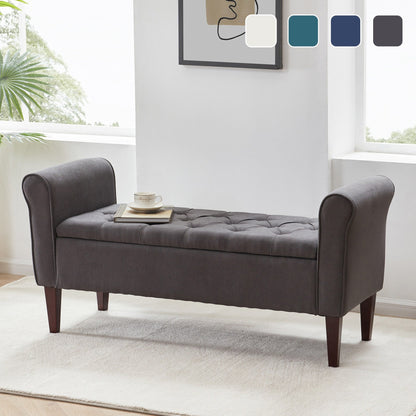 Banc de rangement rembourré avec accoudoirs, banc d'entrée avec couvercle capitonné rabattable, 128 cm (50,4 pouces).