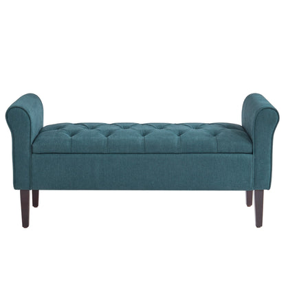 Banc de rangement rembourré avec accoudoirs, banc d'entrée avec couvercle capitonné rabattable, 128 cm (50,4 pouces).