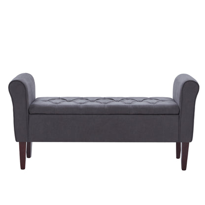 Banc de rangement rembourré avec accoudoirs, banc d'entrée avec couvercle capitonné rabattable, 128 cm (50,4 pouces).