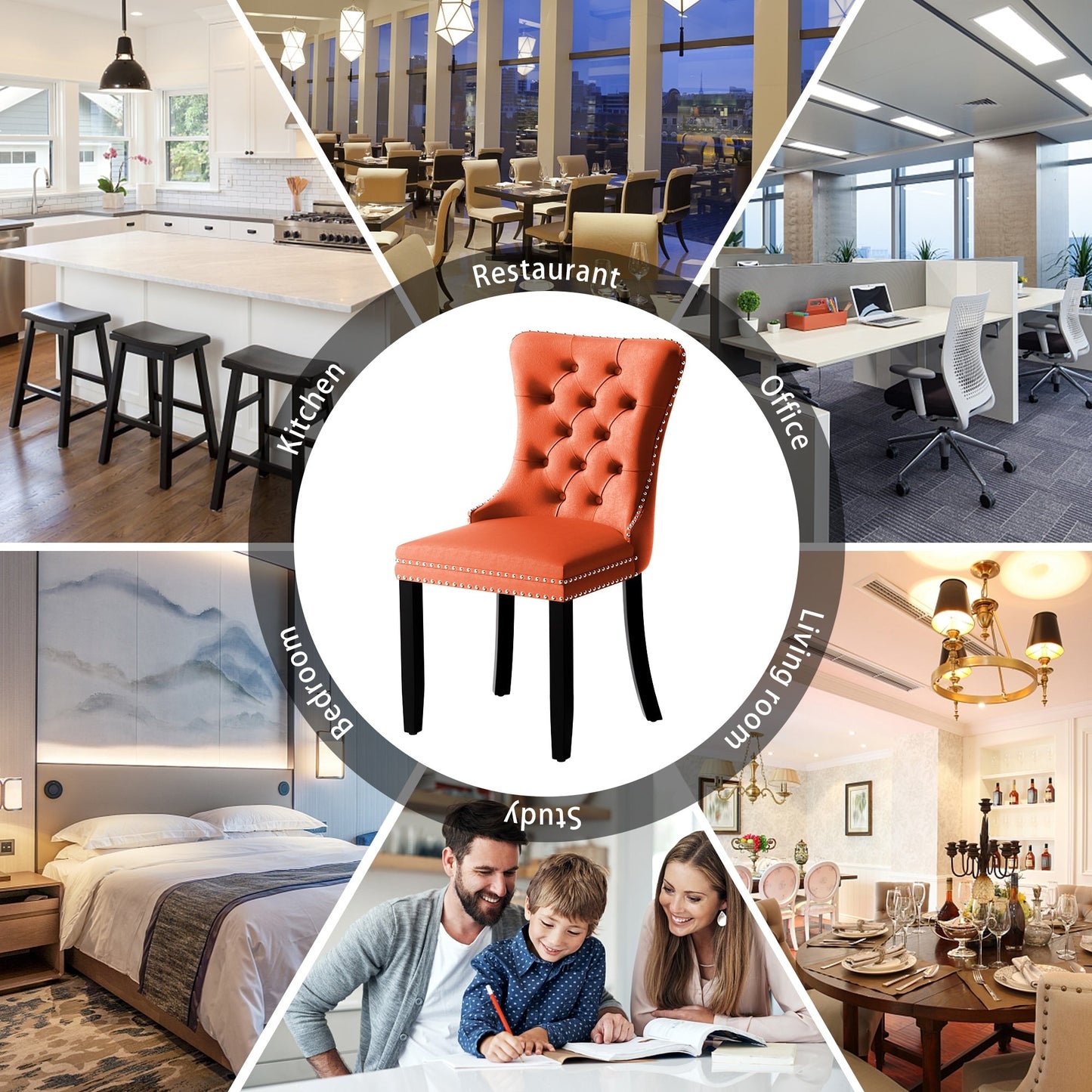 Ensemble de 6 chaises de salle à manger capitonnées en velours avec pieds en bois massif