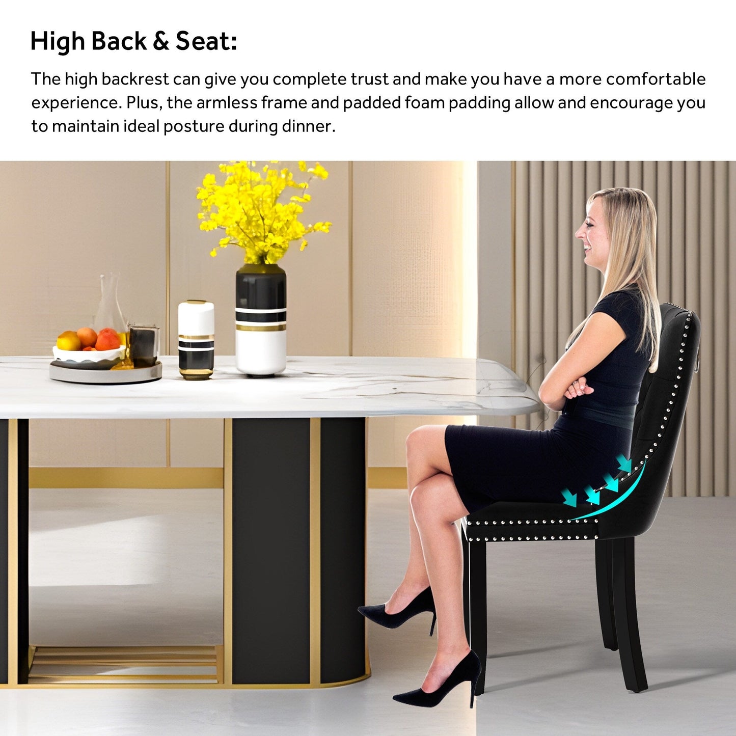 Ensemble de 6 chaises de salle à manger capitonnées en velours avec pieds en bois massif