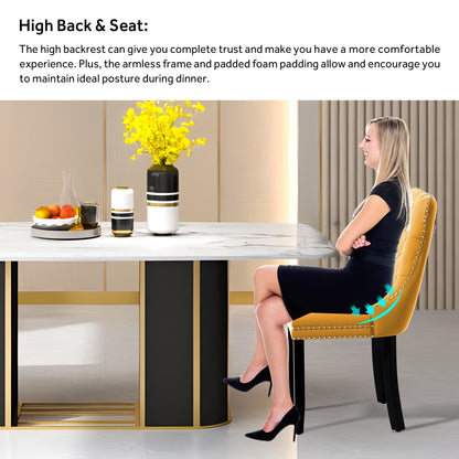 Ensemble de 6 chaises de salle à manger capitonnées en velours avec pieds en bois massif