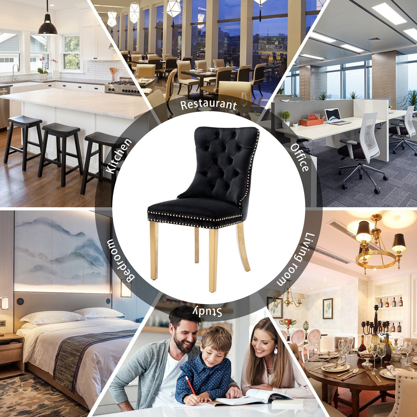 Ensemble de 6 chaises de salle à manger capitonnées en velours avec pieds en bois massif