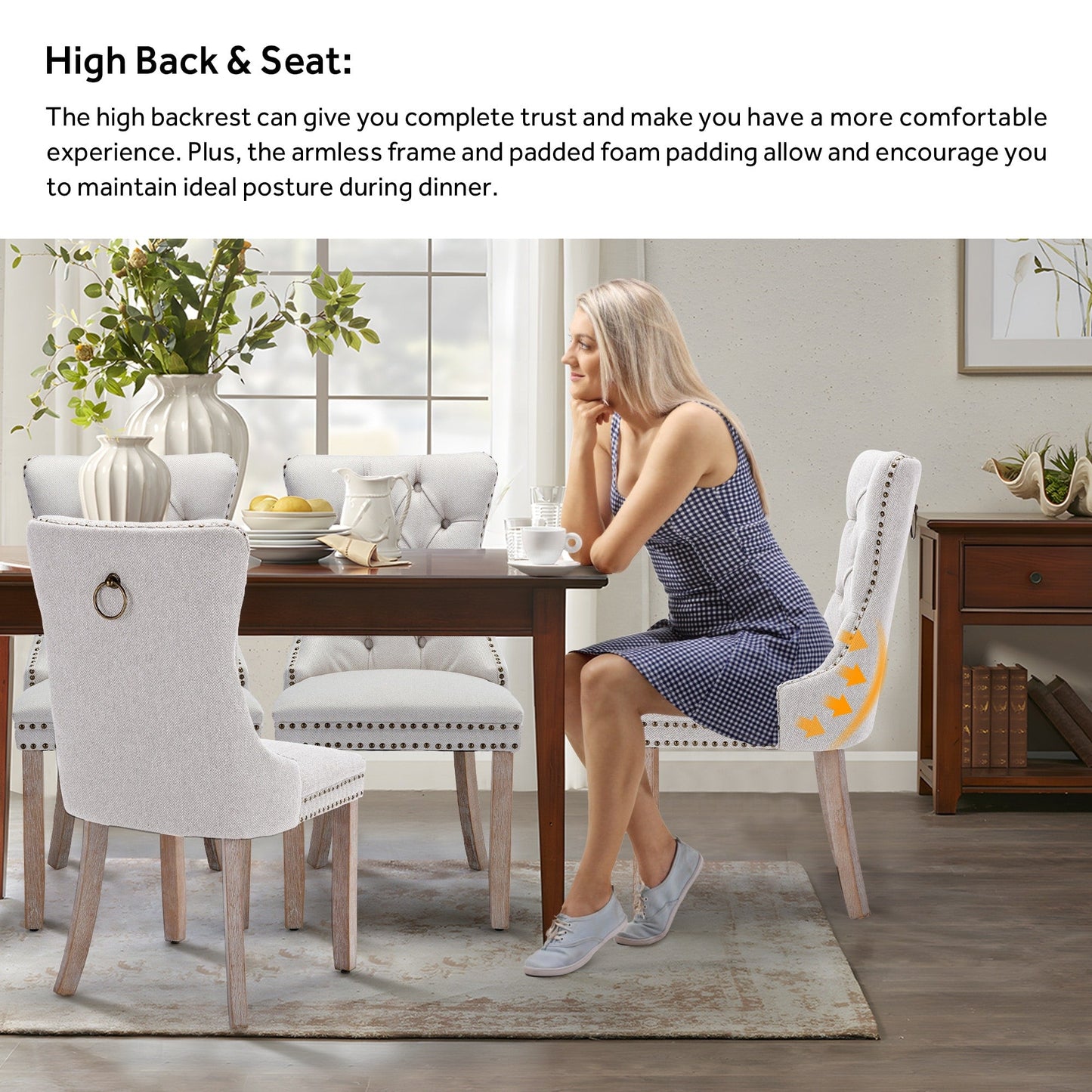 Ensemble de 6 chaises de salle à manger capitonnées en velours avec pieds en bois massif