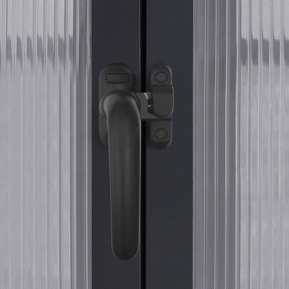 Serre de jardin VEIKOUS en aluminium, gris, avec aération de toit réglable et porte verrouillable.