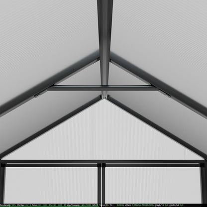 Serre de jardin VEIKOUS en aluminium, gris, avec aération de toit réglable et porte verrouillable.