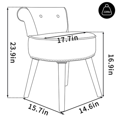 Tabouret de coiffeuse VEIKOUS avec dossier bas et pieds en bois - 17,3 x 15,7 x 25,1