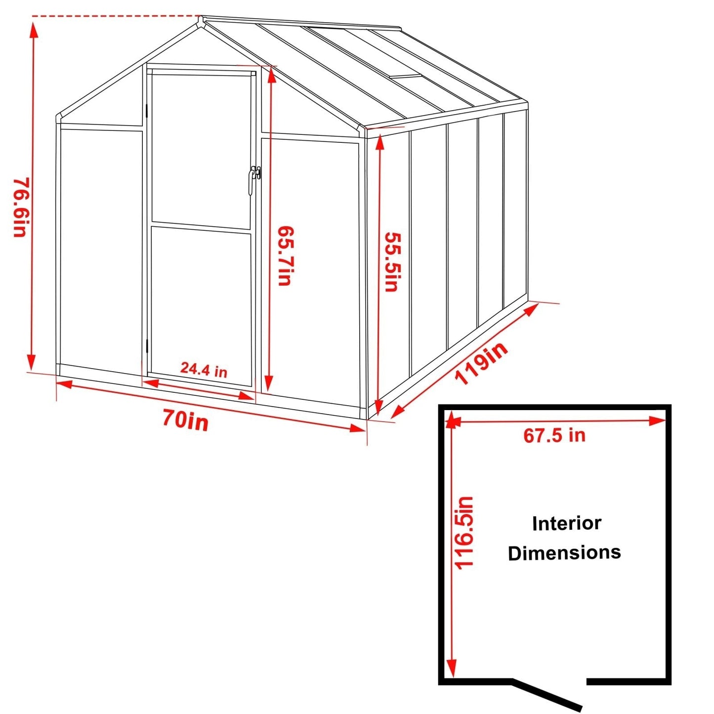 Serre de jardin VEIKOUS en aluminium, gris, avec aération de toit réglable et porte verrouillable.