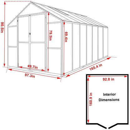 Serre de jardin VEIKOUS en aluminium, gris, avec aération de toit réglable et porte verrouillable.