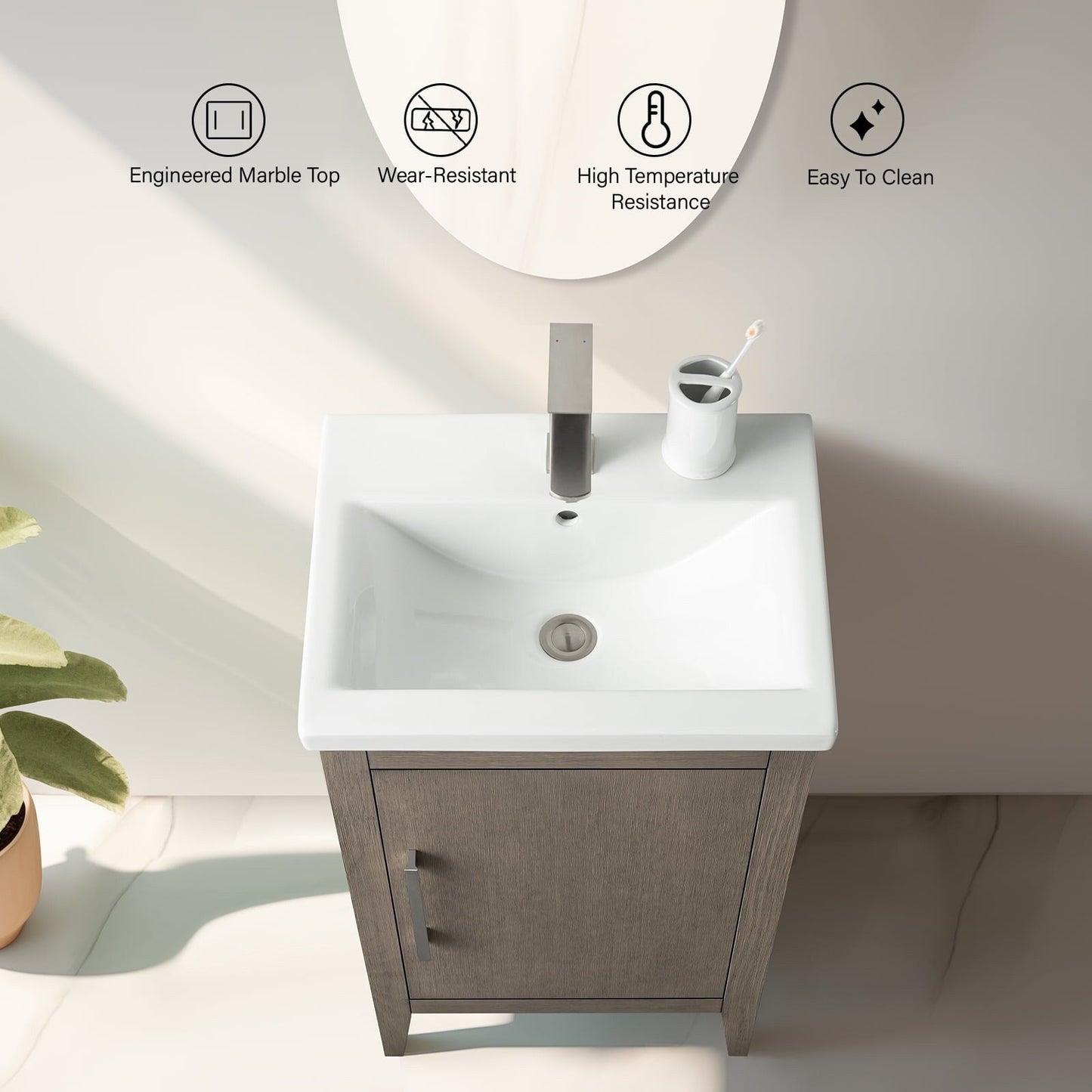 Meuble-lavabo simple vasque Vanity Art 20, 24 ou 30 pouces avec plan de travail en céramique