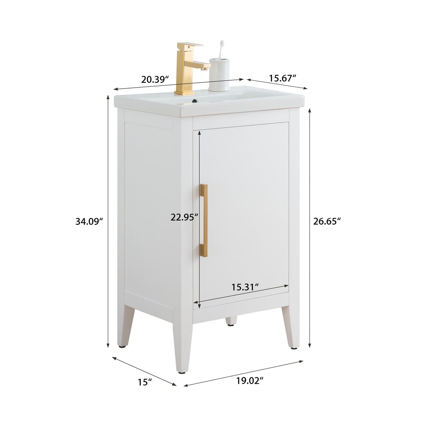 Meuble-lavabo simple vasque Vanity Art 20, 24 ou 30 pouces avec plan de travail en céramique