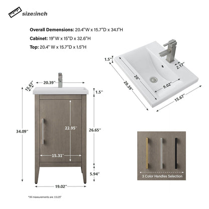 Meuble-lavabo simple vasque Vanity Art 20, 24 ou 30 pouces avec plan de travail en céramique