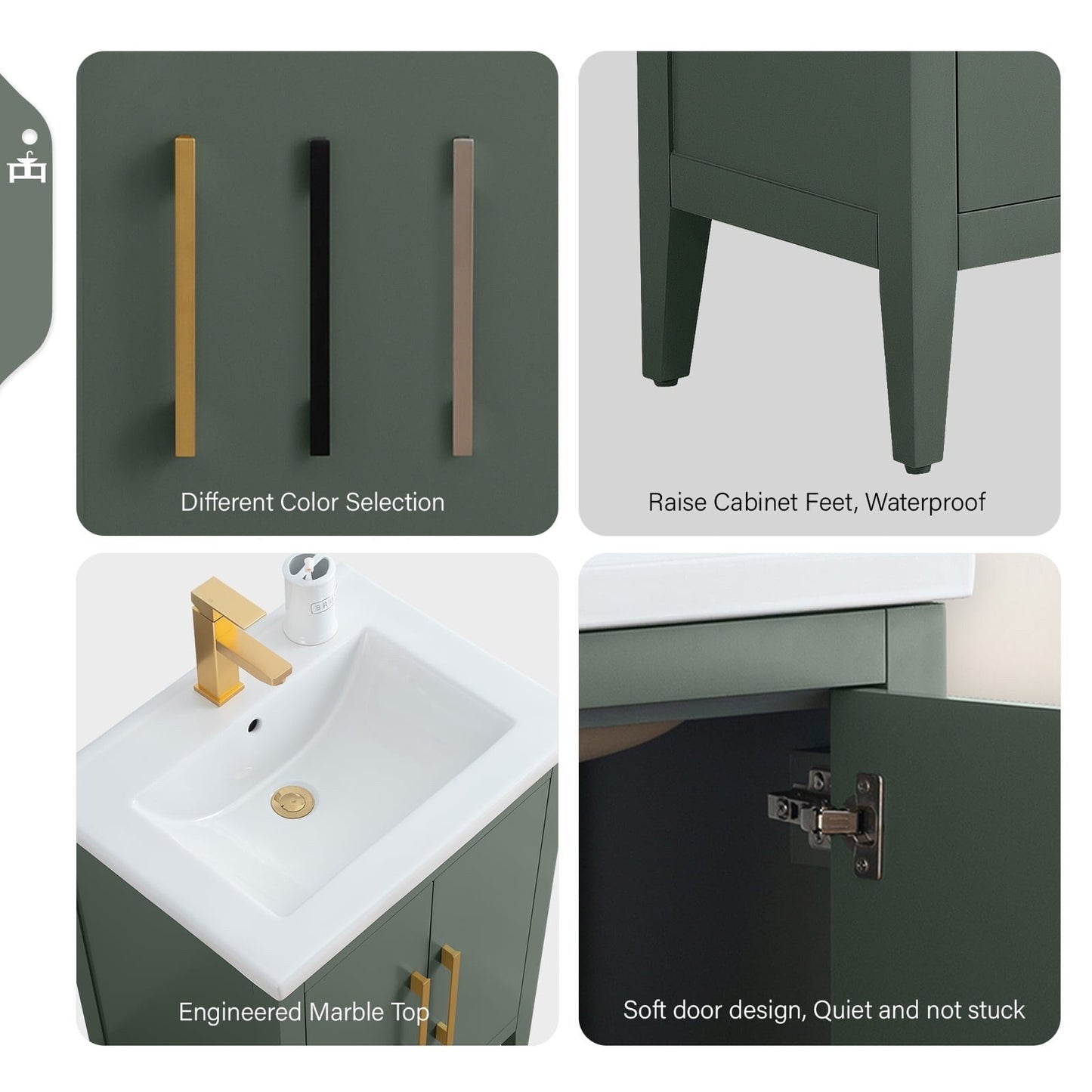 Meuble-lavabo simple vasque Vanity Art 20, 24 ou 30 pouces avec plan de travail en céramique