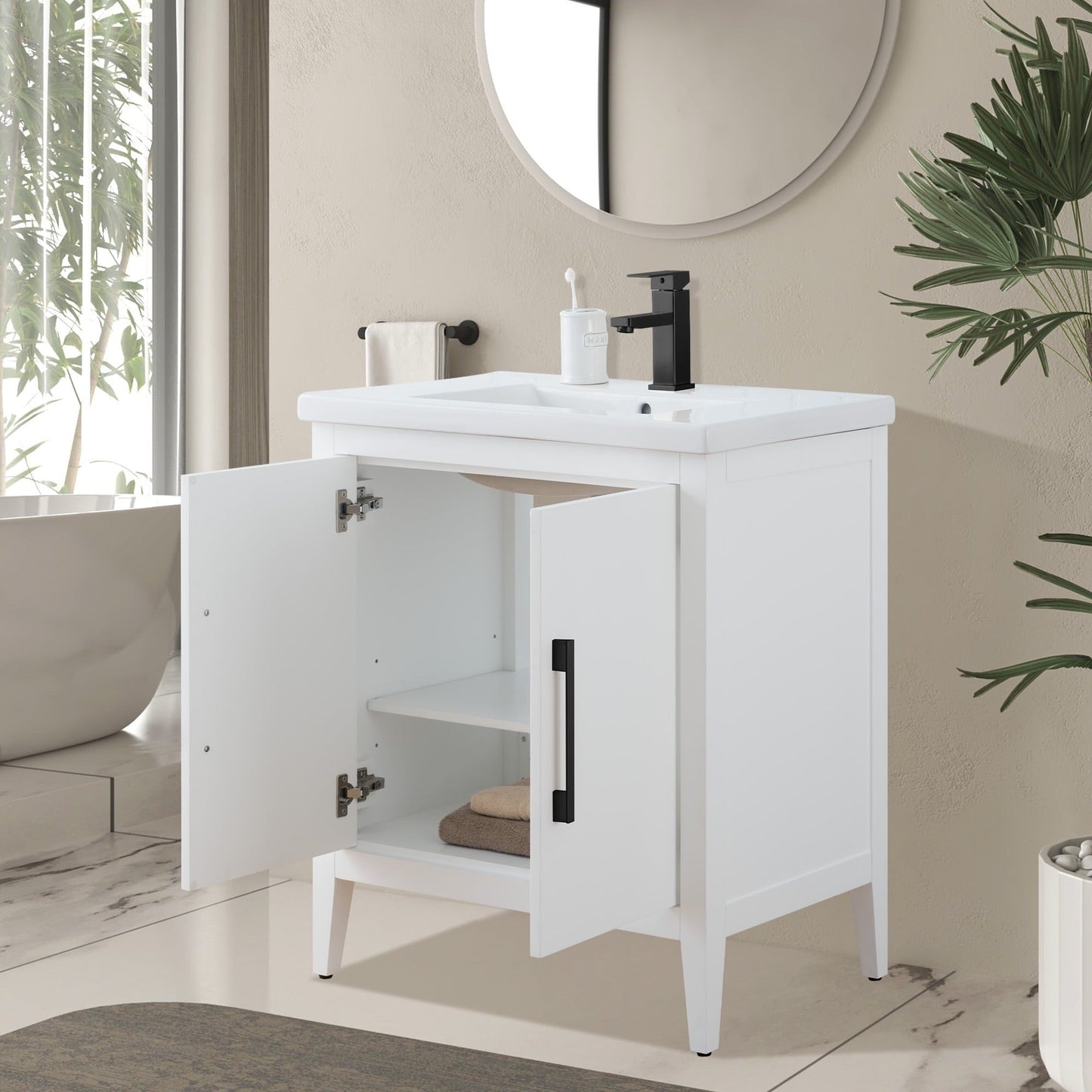 Meuble-lavabo simple vasque Vanity Art 20, 24 ou 30 pouces avec plan de travail en céramique
