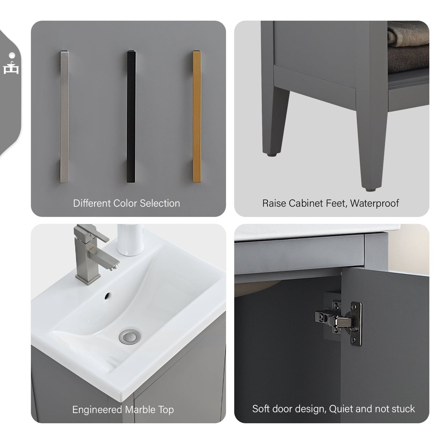 Meuble-lavabo simple vasque Vanity Art 20, 24 ou 30 pouces avec plan de travail en céramique