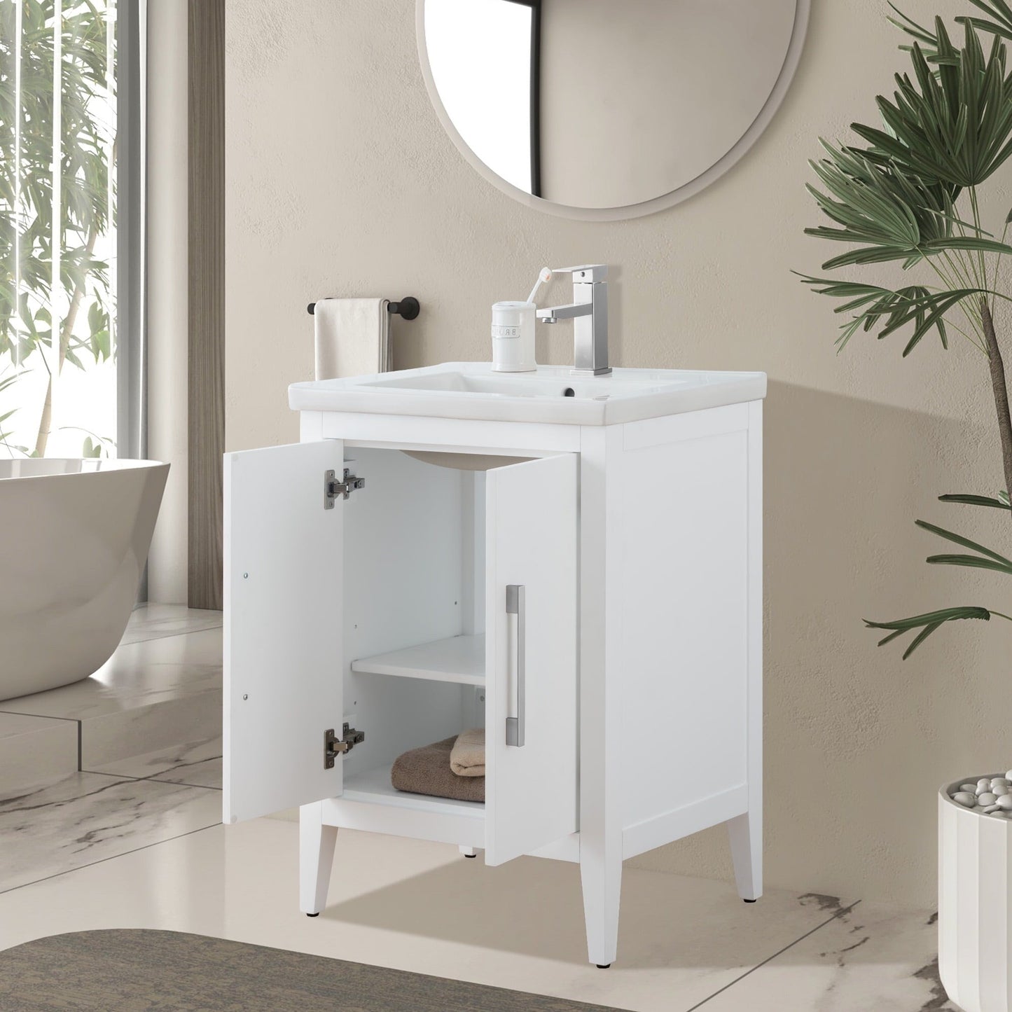 Meuble-lavabo simple vasque Vanity Art 20, 24 ou 30 pouces avec plan de travail en céramique