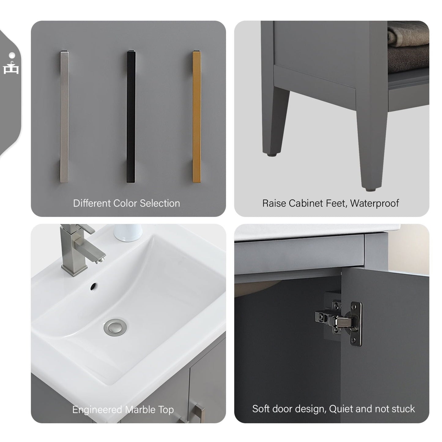 Meuble-lavabo simple vasque Vanity Art 20, 24 ou 30 pouces avec plan de travail en céramique