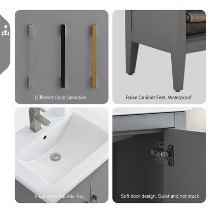 Meuble-lavabo simple vasque Vanity Art 20, 24 ou 30 pouces avec plan de travail en céramique