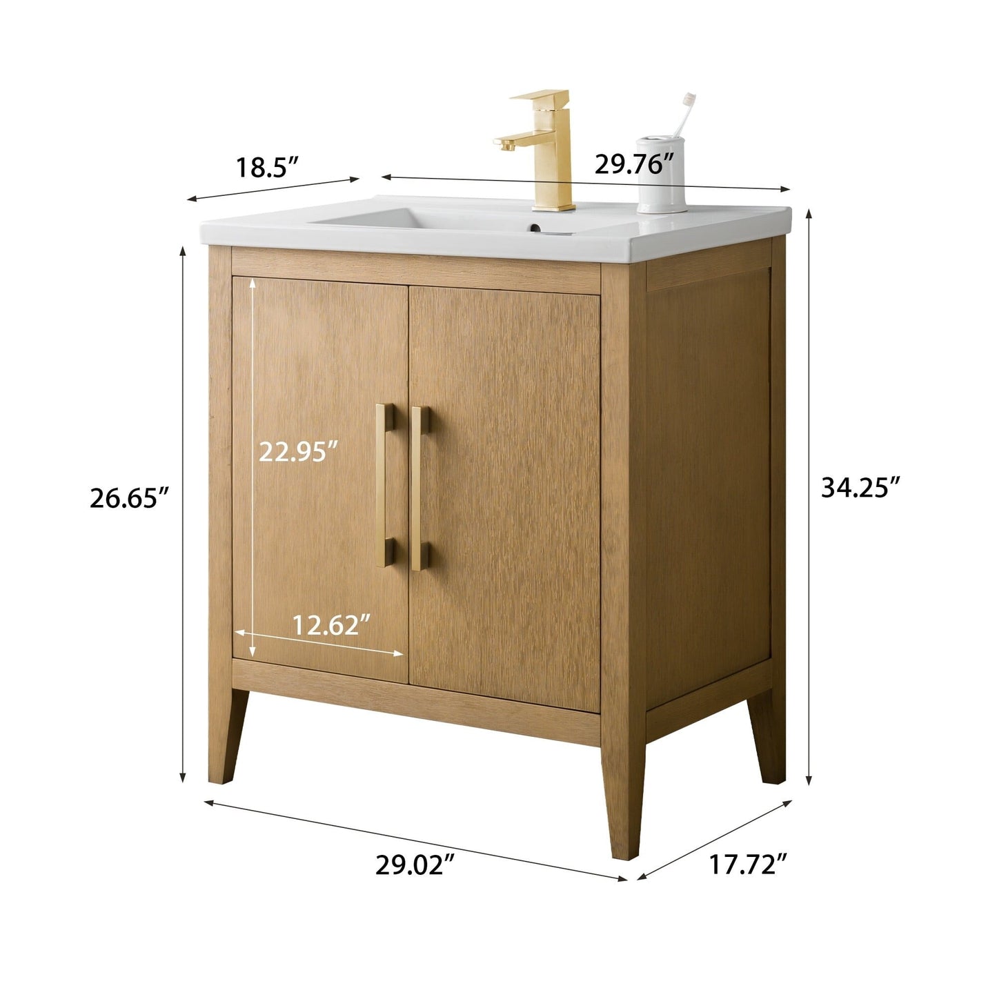 Meuble-lavabo simple vasque Vanity Art 20, 24 ou 30 pouces avec plan de travail en céramique