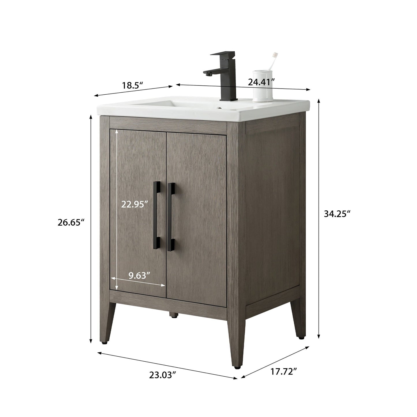 Meuble-lavabo simple vasque Vanity Art 20, 24 ou 30 pouces avec plan de travail en céramique