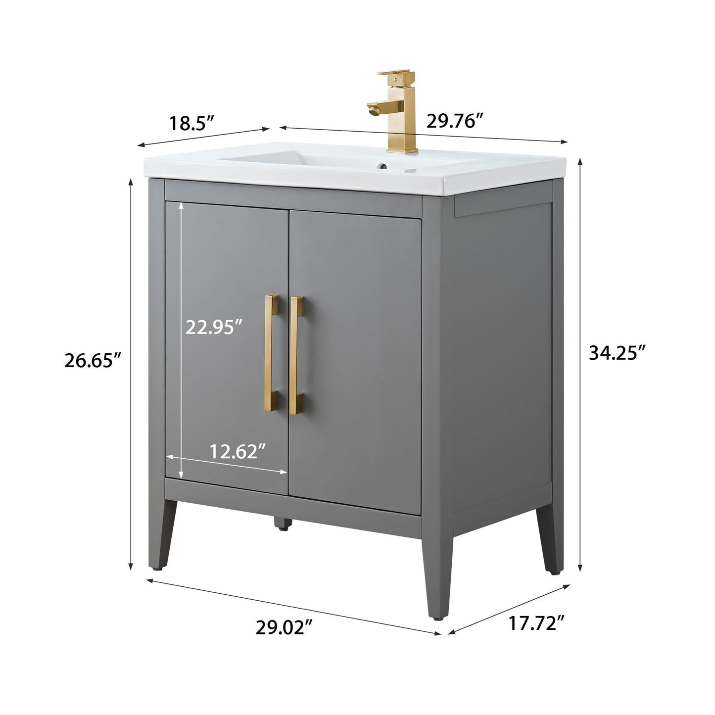 Meuble-lavabo simple vasque Vanity Art 20, 24 ou 30 pouces avec plan de travail en céramique