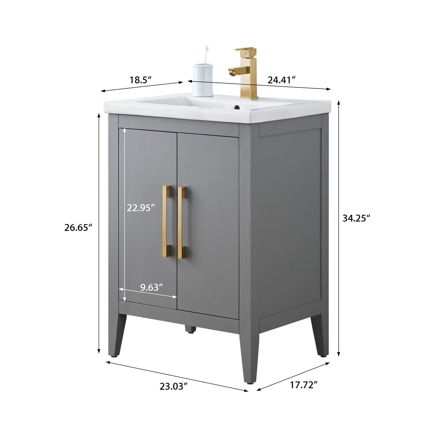 Meuble-lavabo simple vasque Vanity Art 20, 24 ou 30 pouces avec plan de travail en céramique
