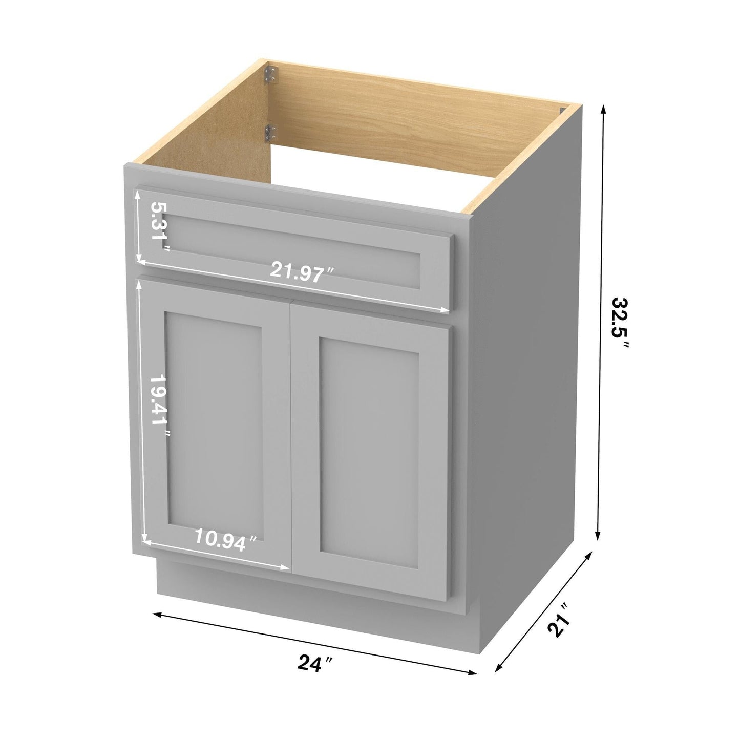 Meuble-lavabo simple vasque en bois massif Vanity Art de 61 cm (24 pouces)