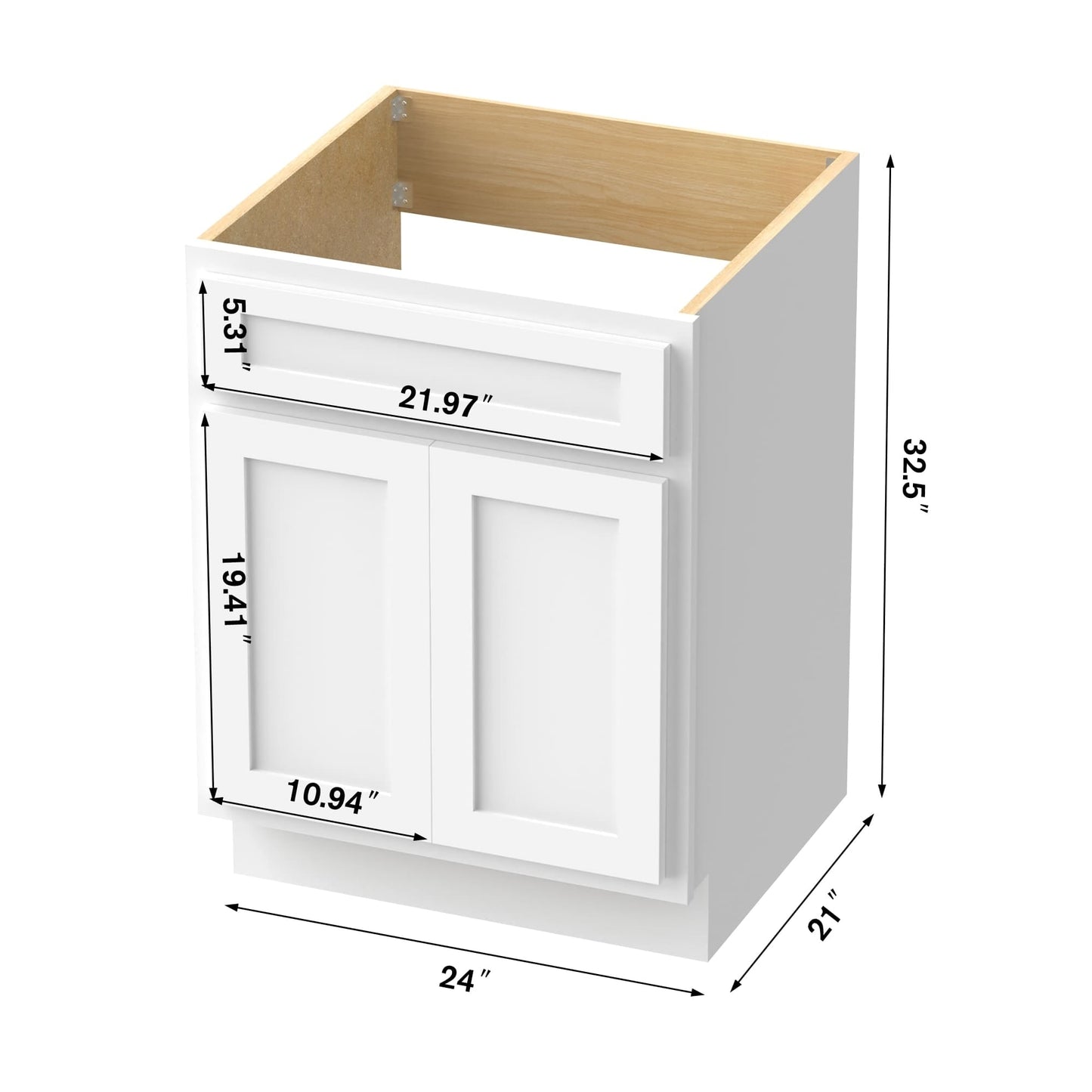 Meuble-lavabo simple vasque en bois massif Vanity Art de 61 cm (24 pouces)