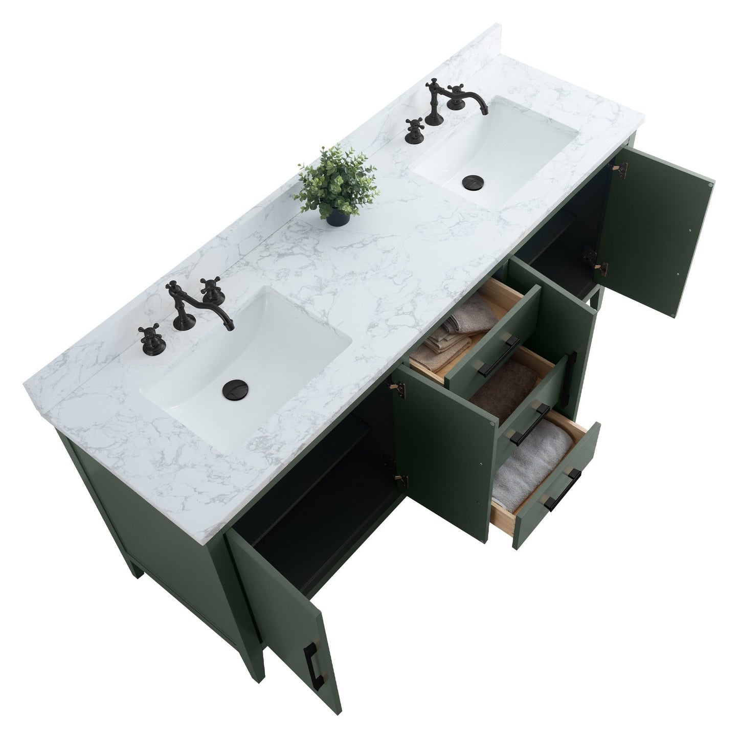 Meuble-lavabo double vasque Vanity Art 72 avec plan de travail en marbre reconstitué