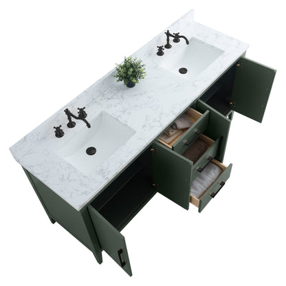 Meuble-lavabo double vasque Vanity Art 72 avec plan de travail en marbre reconstitué