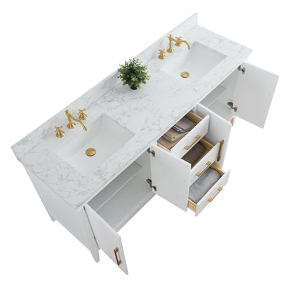 Meuble-lavabo double vasque Vanity Art 72 avec plan de travail en marbre reconstitué