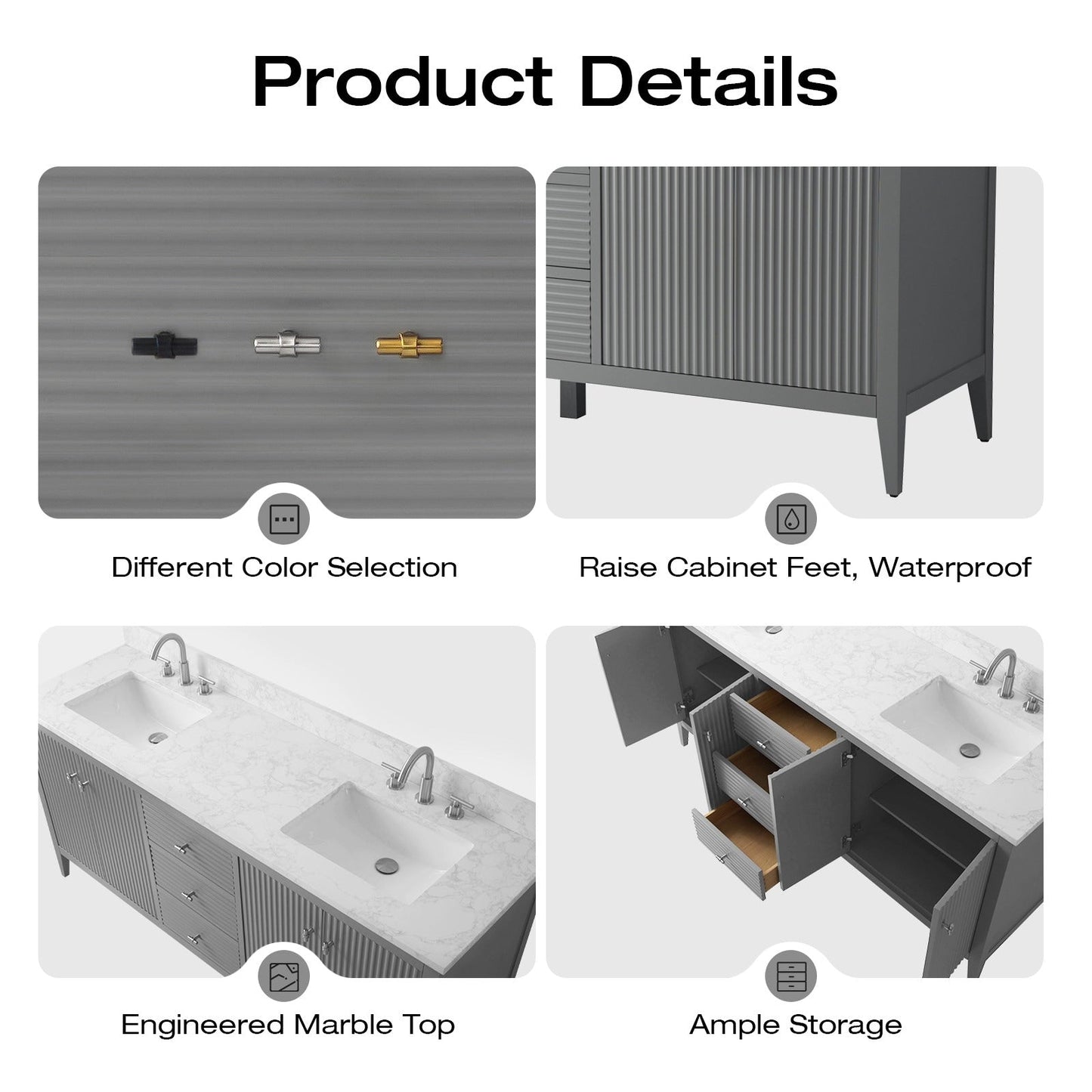 Meuble-lavabo double vasque Vanity Art 72 avec plan de travail en marbre reconstitué