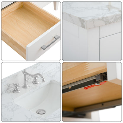 Meuble-lavabo double vasque Vanity Art 72 avec plan de travail en marbre reconstitué