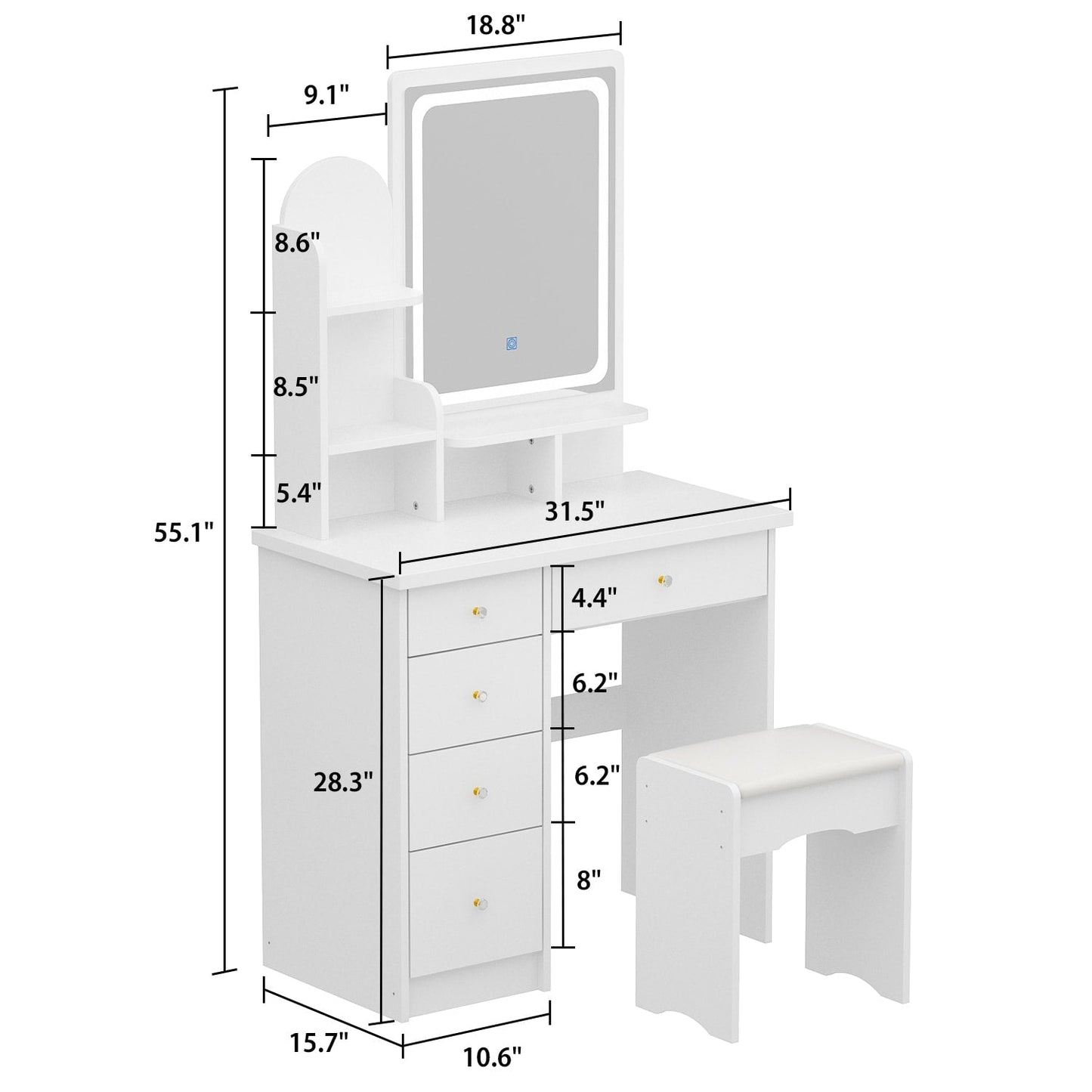 Ensemble coiffeuse avec miroir et lampe, table de maquillage avec tabouret