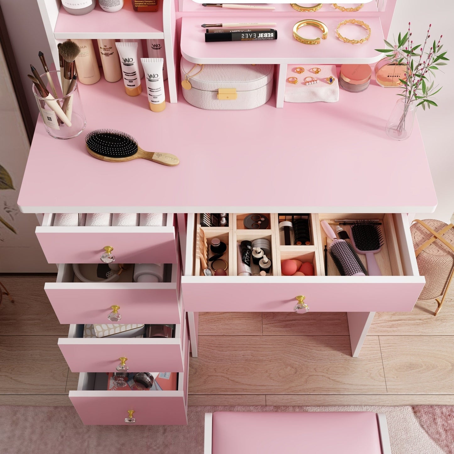 Ensemble coiffeuse avec miroir et lampe, table de maquillage avec tabouret