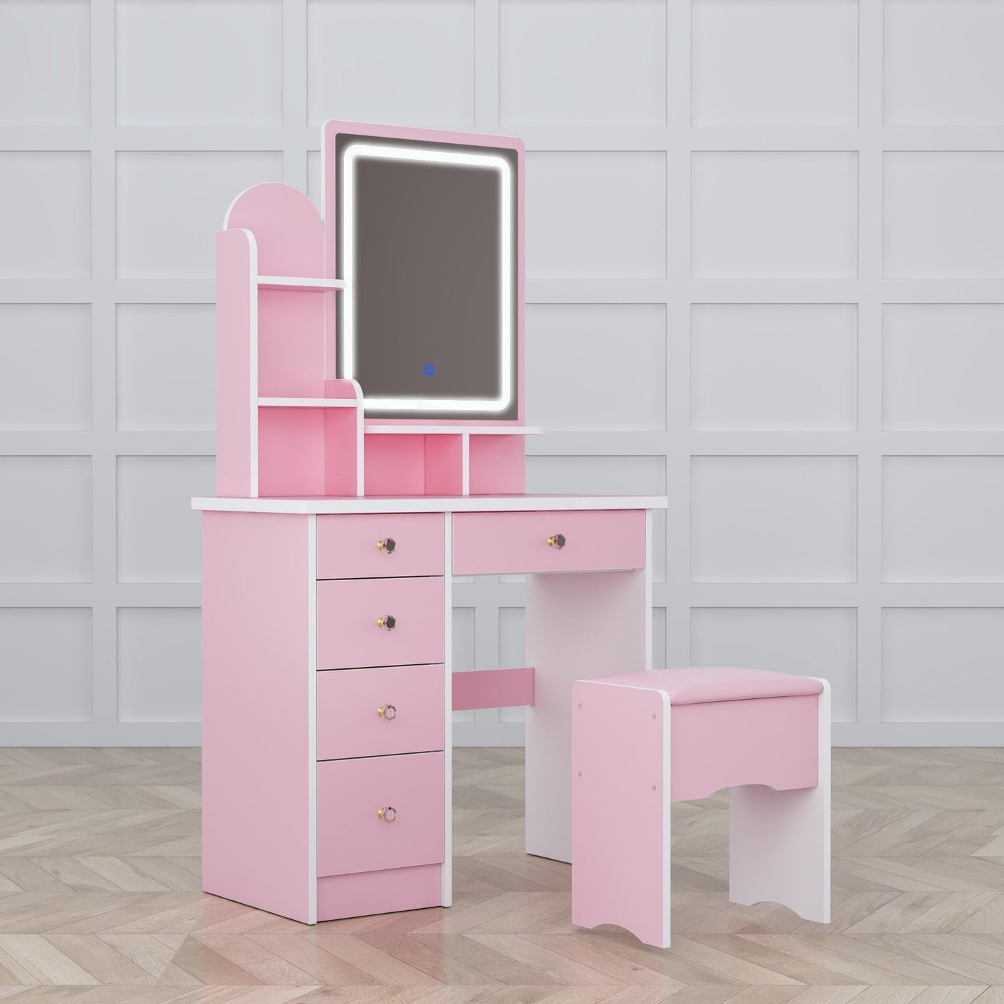 Ensemble coiffeuse avec miroir et lampe, table de maquillage avec tabouret