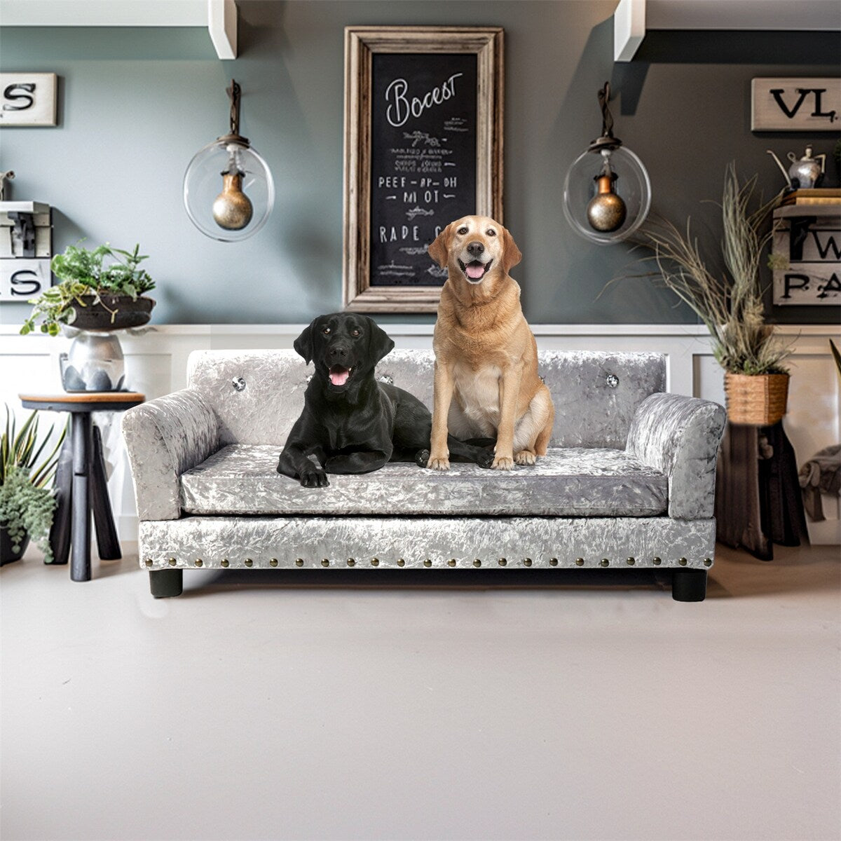 Lit pour animaux de compagnie en velours capitonné avec coussin amovible