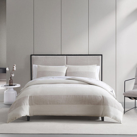 Ensemble de couette beige à rayures gaufrées en chenille Vera Wang