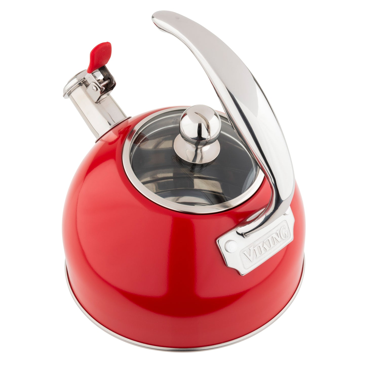 Bouilloire Viking 2,6 litres en acier inoxydable rouge avec sifflet et fond triple épaisseur