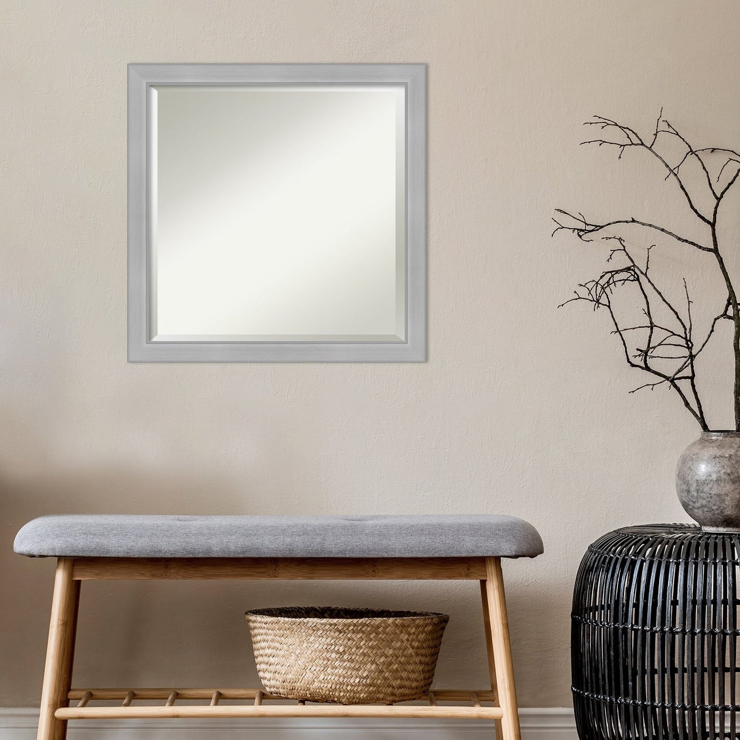 Miroir mural biseauté pour salle de bain - Cadre Vista en nickel brossé