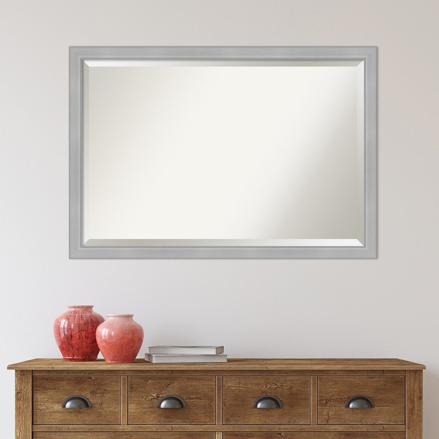 Miroir mural biseauté pour salle de bain - Cadre Vista en nickel brossé