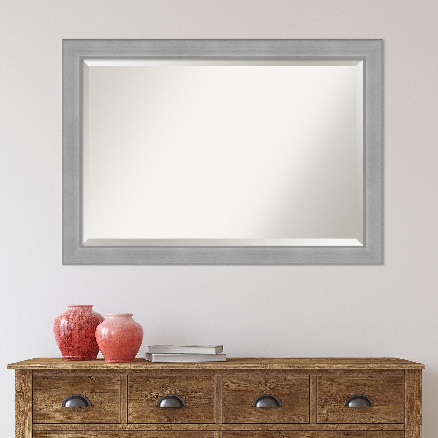 Miroir mural biseauté pour salle de bain - Cadre Vista en nickel brossé